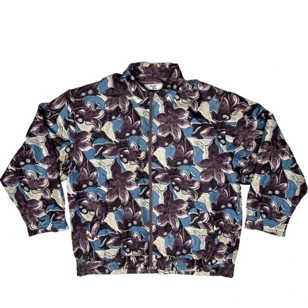 Vintage 100% Silk Oleg Cassini Floral Track Jacket Windbreaker Travel size Large